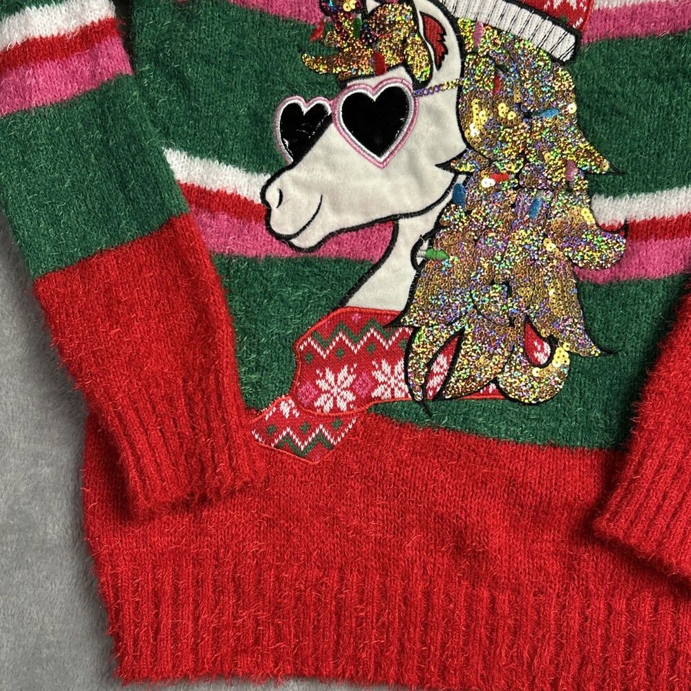 Holiday Time Girls Ugly Christmas Sweater Unicorn Sz. 10-12 Large Red/Green - Picture 5 of 12